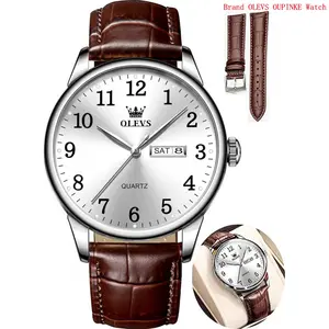 Brand OLEVS Watch Men Mens Watches Watches for Men Leather Band Classic Brown Leather Watch Men, Analog Watch Men, Black Mens Leather Watch, Dress Waterproof Large Face Mens Watch,Relojes para Hombres Watch