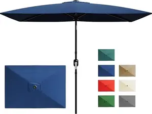 Rectangular patio umbrella 10 x 6.5 feet - Convenient crank handle - Push-button tilt adjustment - 6 sturdy ribs - Ideal sun protection for garden, patio, lawn or pool
