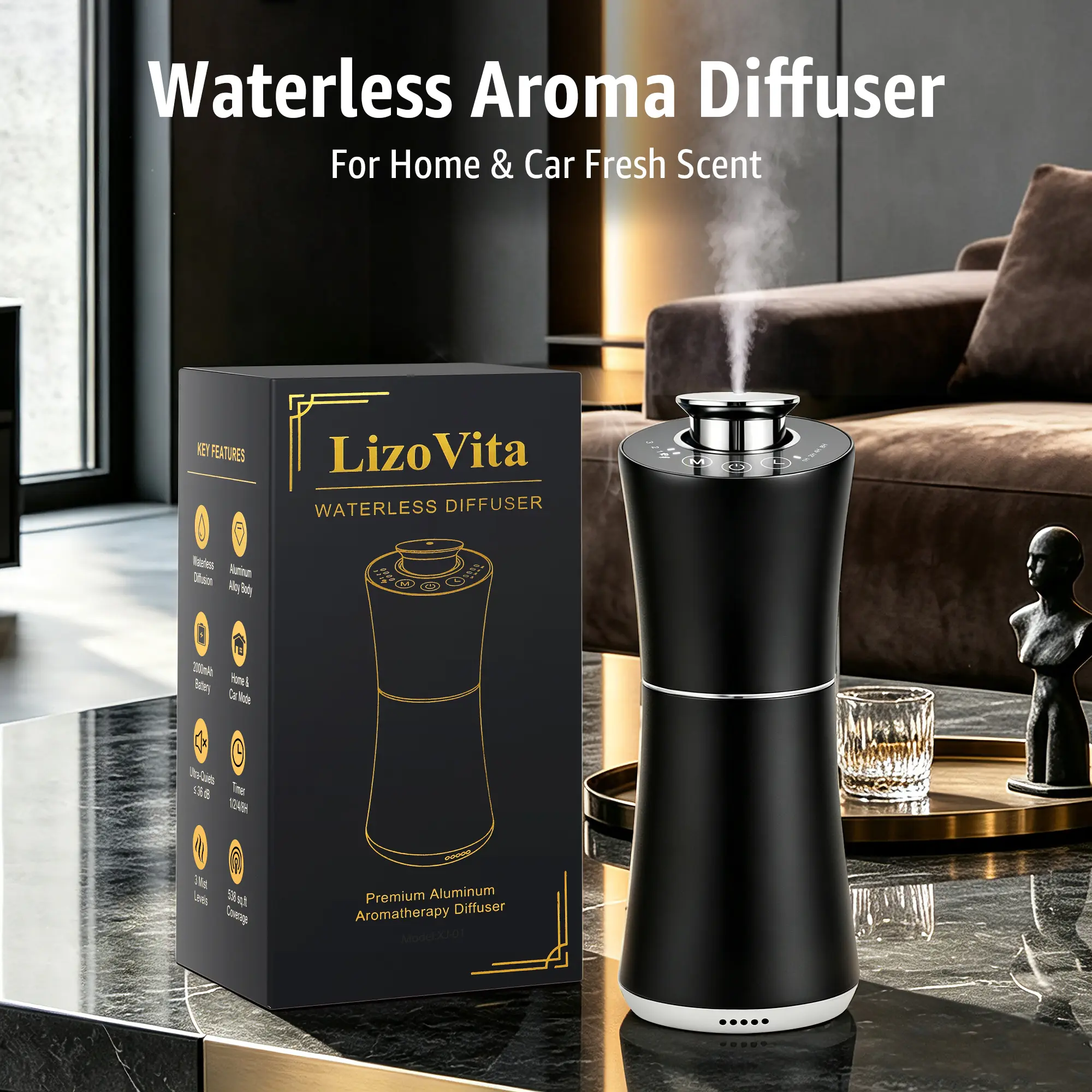 Rechargeable Waterless Essential Oil Diffuser, Timer, Portable Aromatherapy Diffuser for Home, Bedroom, Office & CarRechargeable Waterless Essential Oil Diffuser, 3 Spray Levels, Timer, Portable Aromatherapy Diffuser for Home, Bedroom, Office & Car