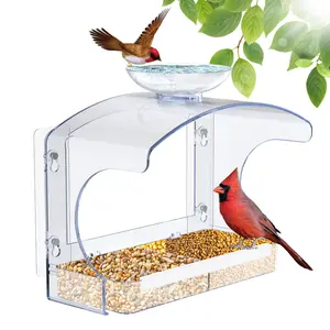 Window Bird Feeder - Large Capacity Transparent House Watching with Removable Tray Easy to Clean for Garden