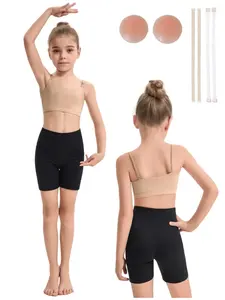 Girls Dance Bra Seamless Nude Bras with 2 Pair Adjustable Replace Clear Straps Silicone Pads for 8-16 Years Teens Girl Gymnastics Sports Ballet Training