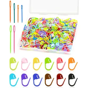 300pcs Stitch Markers with 6 large blunt sewing needles, colorful knitting markers, plastic crochet hook clip, bulk crochet hook markers for knitting stitch locking clip crochet hooks