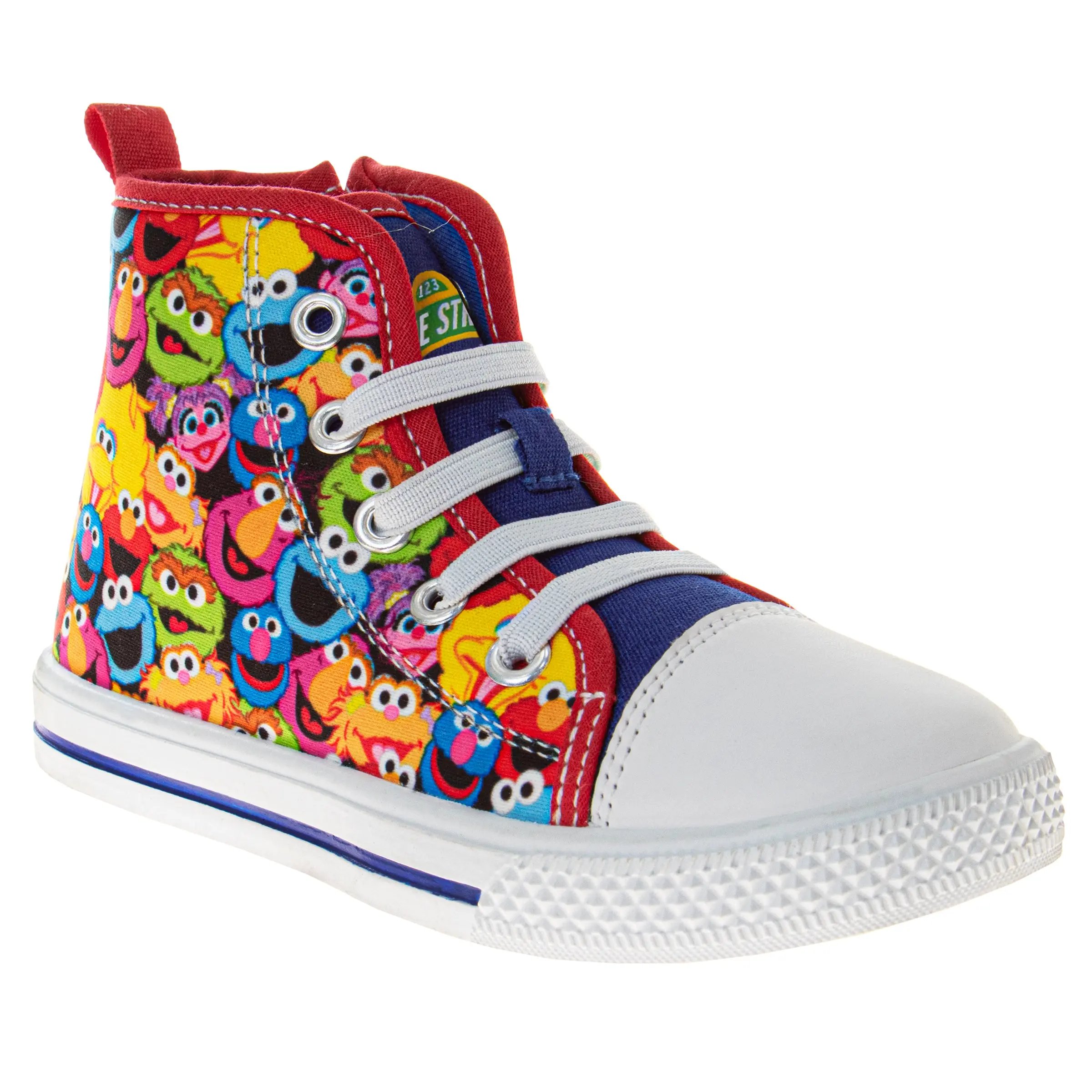 Sesame Street Toddlers' Casual Canvas Hi-Top Sneakers with Adorable Character Print, Laces, and Non-Slip Rubber Sole, Personalized Fit, Round Toe