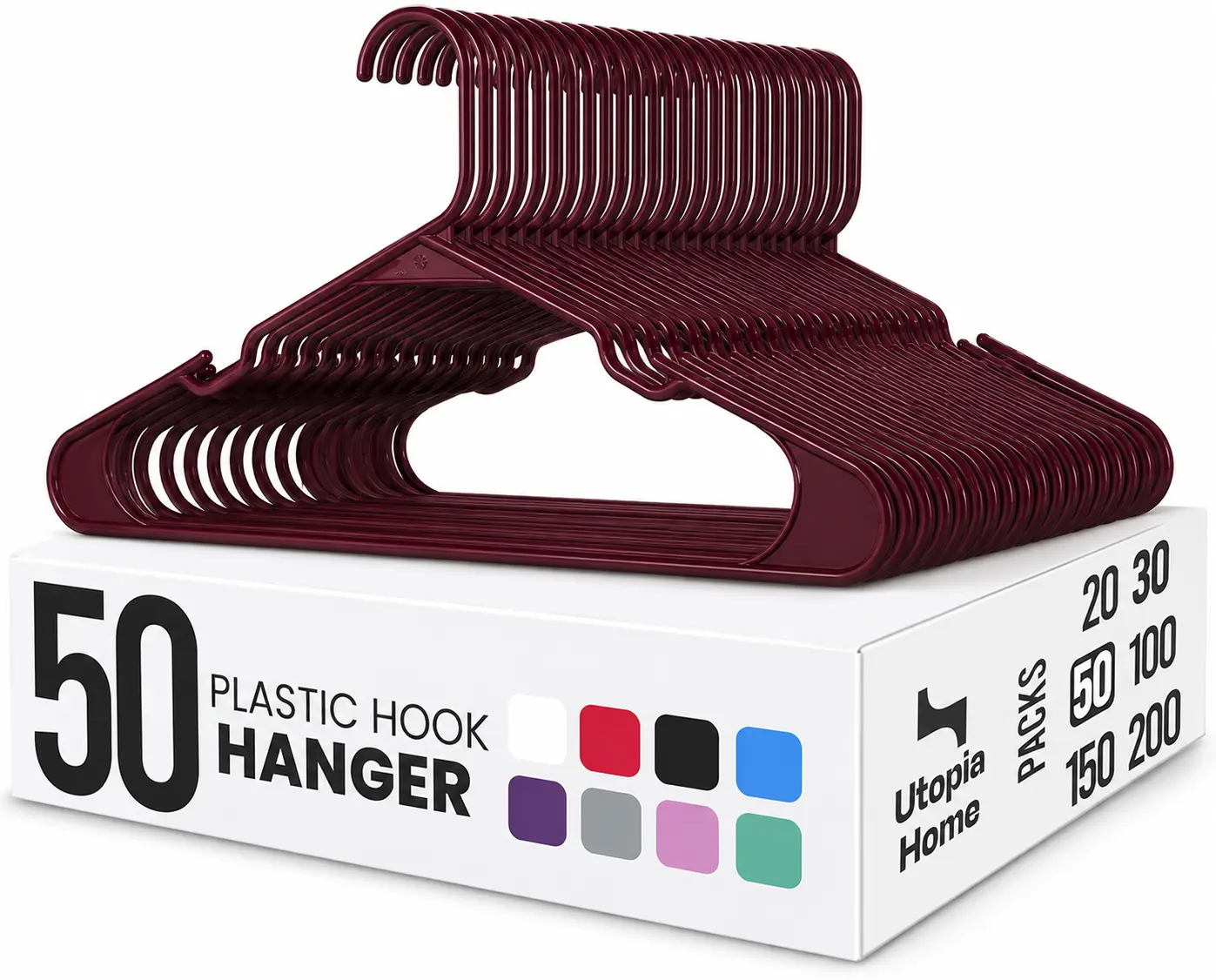 Plastic Notched Adult Hangers for Any Clothing Type, Maroon Supreme 50 Count Plastic Notched Adult Hangers for Any Clothing Type, Maroon Supreme 50 Count