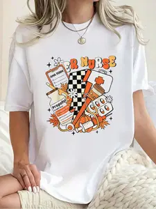 100% Cotton Retro Autumn Fall ER Nurse Thanksgiving Emergency Department T-Shirt Print Round Neck Short Sleeve Streetwear Fashion Breathable Homme Soft Unisex Designer Clothes For Women Casual Clothes