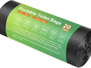 20 Pack Portable Camping Toilet Bags, 100% Compostable & Biodegradable Toilet Replacement Bags, Thick 8 Gallon Bucket Liners for Outdoor Boating Travel, Trash Bags