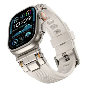 Rugged Tactical Silicone Band for Apple Watch Ultra, Heavy-Duty Mechanical-Style Strap, Titanium Connectors, Durable Watch Strap