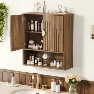 Aowos Bathroom Wall Cabinet, over the Toilet Storage Cabinet with Arched Doors & Adjustable Shelf, Wall Mounted Medicine Cabinet for Bathroom, Laundry Room, Kitchen, Living Room, Natural, Walnut