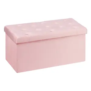 B FSOBEIIALEO Folding Storage Ottoman, Long Ottomans Shoes Bench, Velvet Storage Chest Footrest Seat 31.5"x15.7"x15.7" ottoman faux fur soft Stools Home Living Room Pink