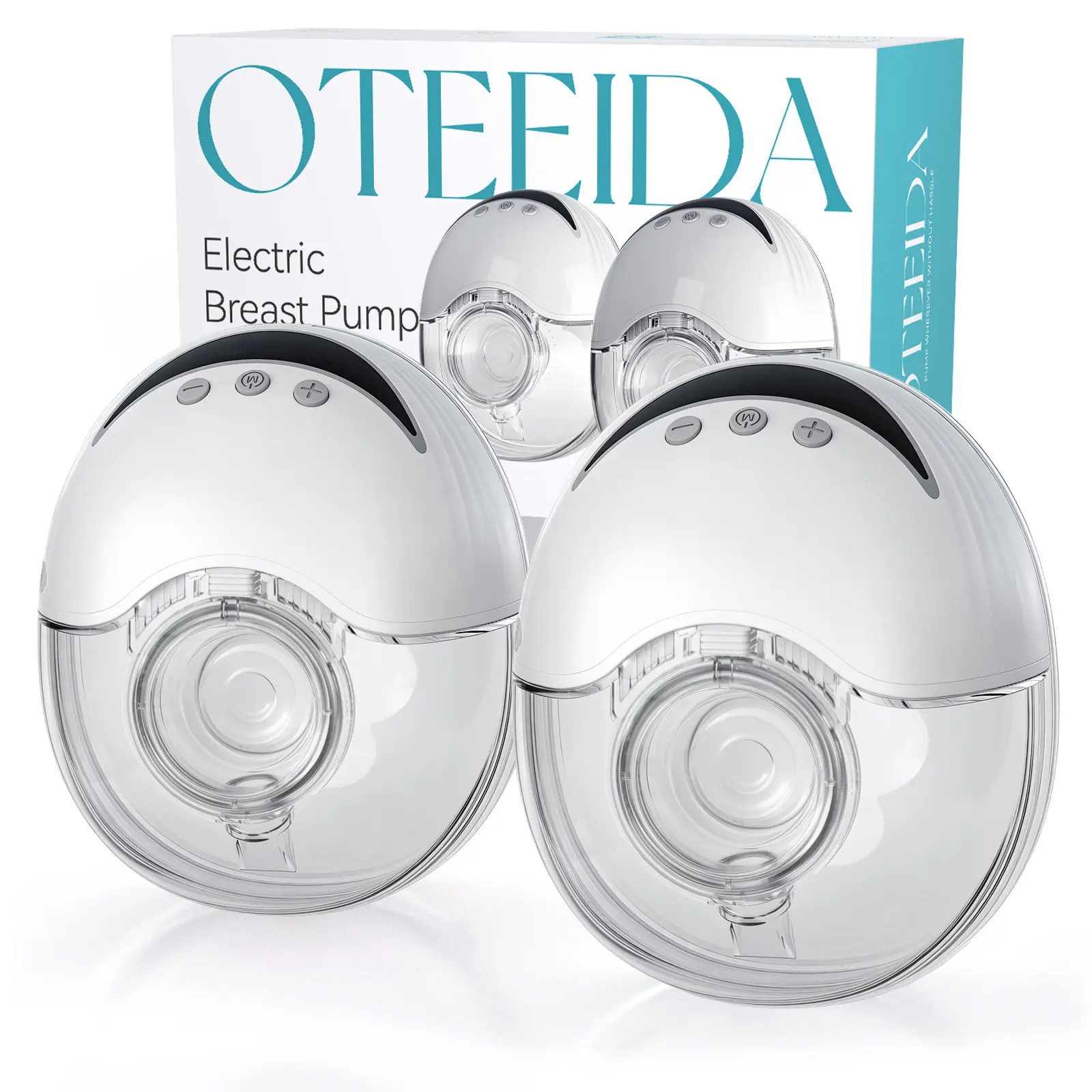 OTEEIDA Hands Free Wearable  Pump 2 Pack White, Full Kit with 5  Storage Bags, 4 Modes & 12 Suction Levels, Low Noise Strong Suction Electric Breastfeeding Pump