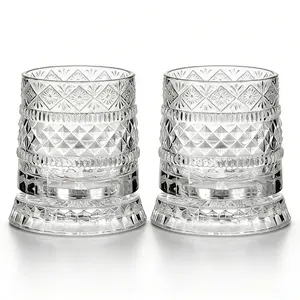 Two Piece Pack Spinning Whiskey Glasses Set, 360 Degree Rotating Old Fashioned Crystal Tumbler with Unique Relief Base, Rotatable Cocktail Wine Cup for Flavor, Drinking Glassware & Bar Accessories - Valentine's Day gift!