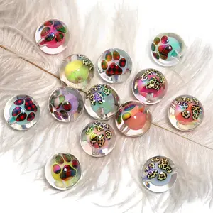 36pcs high transparency acrylic beads, leopard print cat paw print beads, mobile phone chain bead pens, accessory materials, loose beads