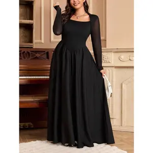 Plus Size Women's Fashionable Elegant Solid Color Waist-Curling Loose Dress, Comfortable & Stylish Design for Daily Wear