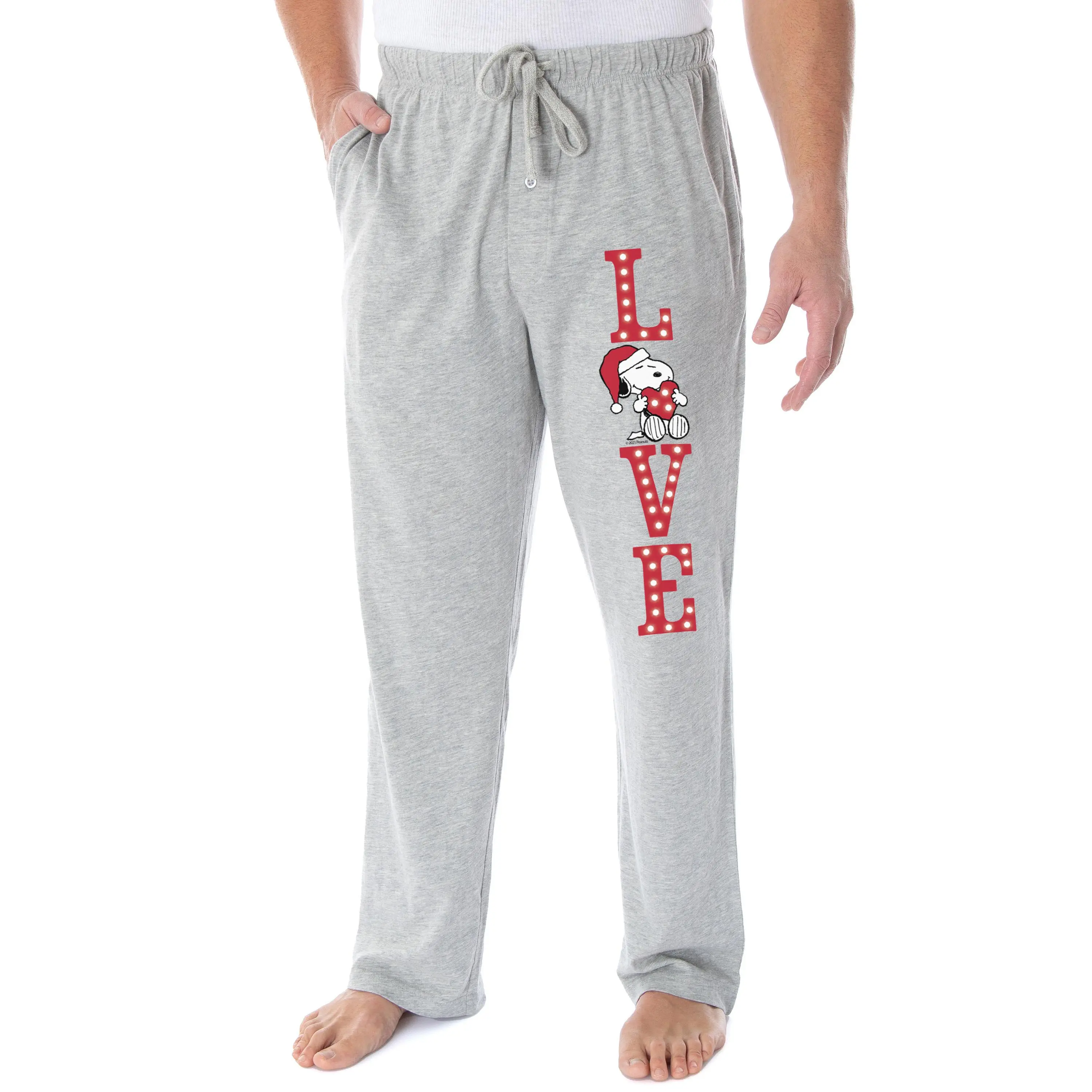 Peanuts Snoopy Men's Soft Long Nightwear Apparel, LOVE-Themed Menswear Sleep Bottoms Lounge Pants