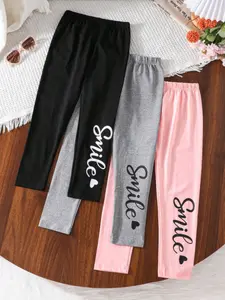 Girl's Letter Print Leggings, Casual Comfy Skinny Pants for Daily Wear, Kids Bottoms for Spring & Fall, Trendy Prints, Fun Leggings