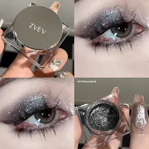Four-color metallic luster pearlescent black gold silver eyeshadow, Shimmer Sparkle Palette, long-lasting makeup sparkle, crushed gemstone texture, presenting jewelry-level luster
