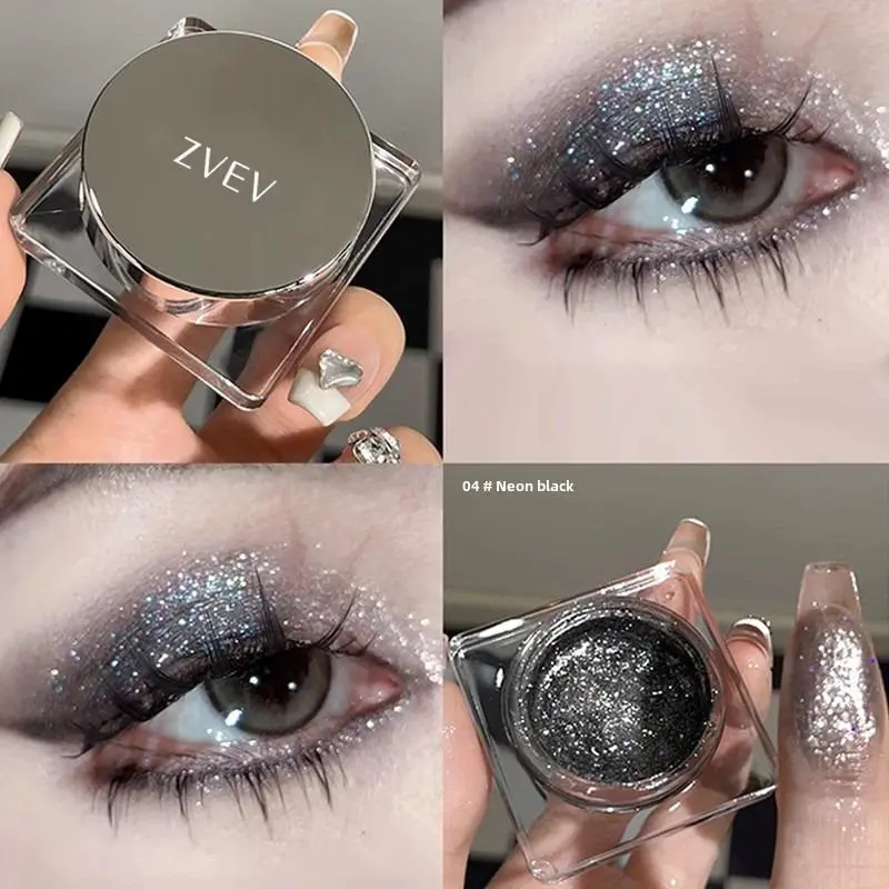Four Color Options Metallic Glitter Shimmer Eyeshadow, Long-Lasting Makeup Shine, Gemstone Texture, Jewelry-Like Gloss, Silver Gold Colors, Glow Pot Eyeshadow