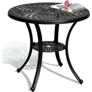 Gaomon 30 Inches Round Patio Dining Table with Umbrella Hole, Antique Cast Aluminum Outdoor Bistro Table Outdoor Side Table for Backyard, Garden, Patio, Porch