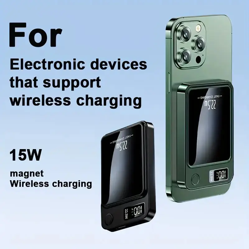 10000mAh Magnetic Universal Power Bank, 15W MagSafe Wireless Charging, Digital Display, Mobile Accessories, Portable Battery Pack for iPhone 12-17 Pro Max, AirPods, USB Power Bank