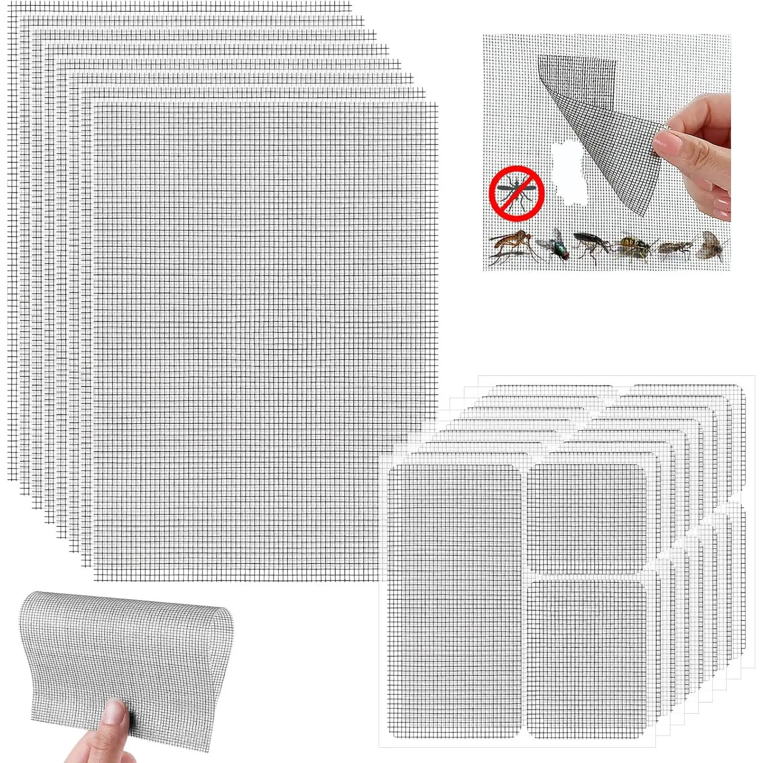 16 count Window Screen Patch Kit 5"x7" & 4.5"x4.5" - Fiberglass Self-Adhesive  Mesh Tape for Tears & Holes,  Quick Fix for Door Mesh
