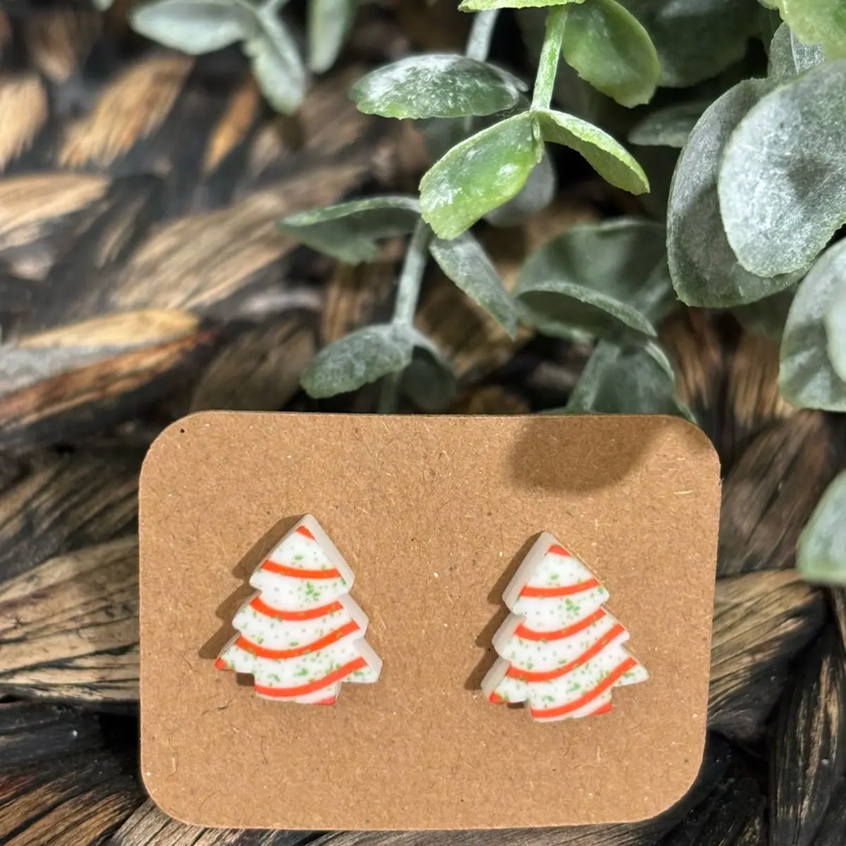 Christmas Tree Sprinkle Snack Cake Stud Earrings, Christmas Gift Earrings, Acrylic Earring Studs, Christmas Tree Snack Earrings