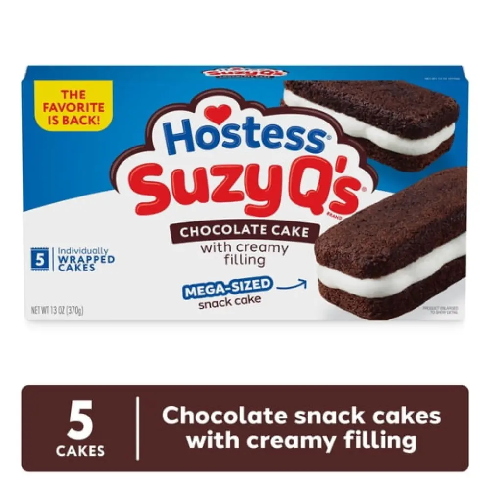 Hostess Suzy Q’s Chocolate Snack Cakes with Creamy Filling, 13 oz Box (5 Count)