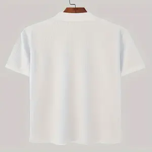 Men's Summer Slim Fit High-Neck Turtleneck T-Shirt - Beige Solid Color Short Sleeve Casual Streetwear Top, Breathable Knit Polyester Fabric, Machine Washable, Durable Menswear shirts men