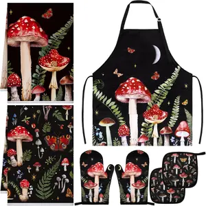 7 pcs kitchen towels oven mitt and pot holder apron mushroom sunflower rooster kitchen decor birthday party gifts