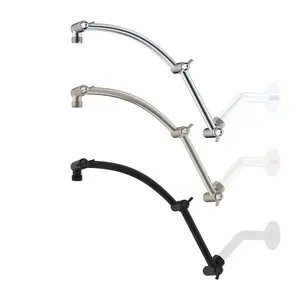 Hibbent All Metal 16'' Shower Head Extension Arm Solid Brass Flexible Height & Angle Adjustable Shower Arm Extender with Lock Joint, Universal Connection Stainless Steel Pipe Height Extending, Chrome