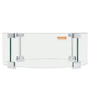 Father's Day Gift VEVOR Fire Pit Wind Guard, 17 x 6.7 inch Round Glass Flame Shield, 0.24-Inch Thick Fire Table Accessory, Clear Tempered Glass Flame Guard for Propane, Gas, Outdoor, Patio, Backyard