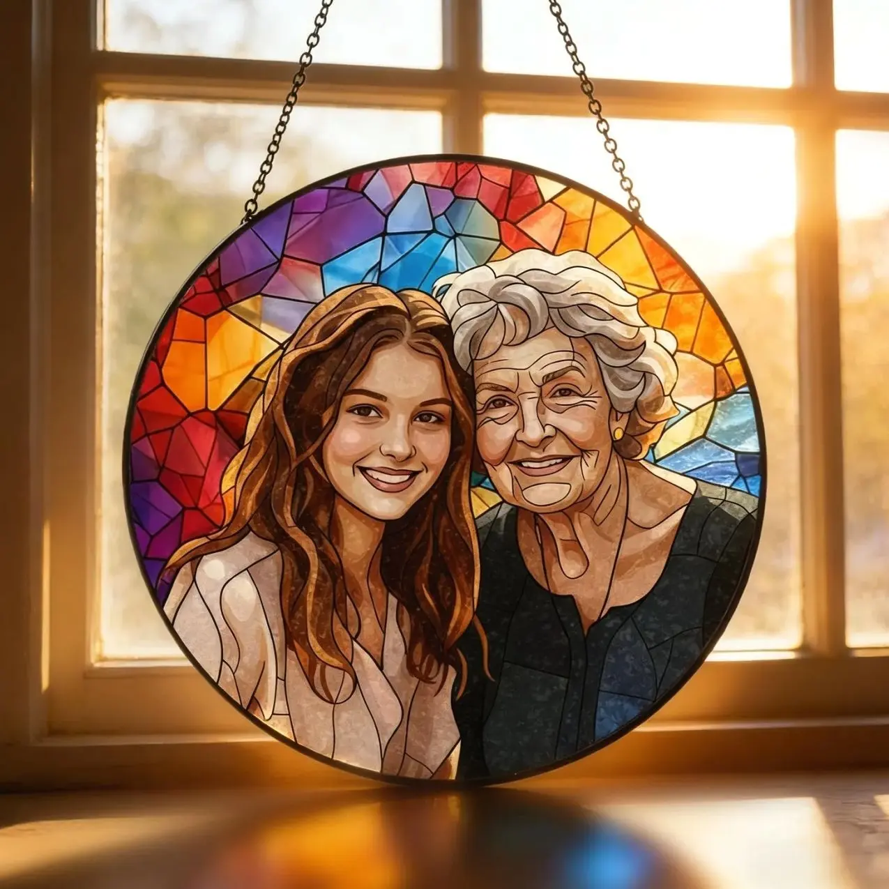 Custom Stained Glass Family Portrait Suncatcher, Personalized Window Hanging from Photo, Unique Picture Gift, Family Memory Art