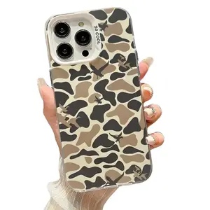Camo Pattern Shockproof Phone Case for iPhone 17 16 15 14 13 12 Pro Max - Retro Decorative Anti-Fall Protective Cover with Matte Finish & Frosted Hard PC Back Cover