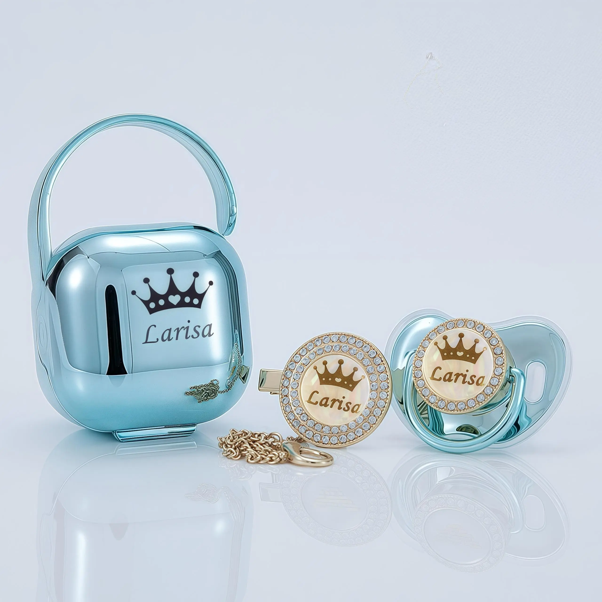 MIYOCAR Custom Bling Pacifier Set – Personalized Baby Pacifier with Crystal Clip & Storage Box | Ideal Newborn Gift, Baby Shower, Birth Announcement, Baptism & Keepsake chupetes