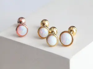 White Opal Cartilage Earring • Medusa Jewelry • Minimalist Conch Barbell Earring • Rainbow Colors Helix • Tragus Studs • Opal Stone Jewelry