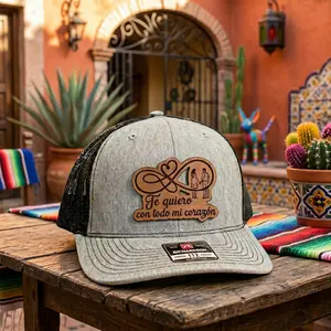 Te Quiero Con Todo Mi Corazón Leather Patch Hat, Mexican Style Trucker Hat, Spanish Love Quote Cap, Gift For Wife From Husband, Gift For Husband From Wife, Romantic Couple Hat, Latino Gift Idea, Anniversary Gift, Valentines Gift, Richardson 112 Style Cap