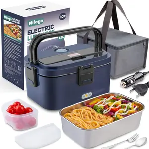 Nifogo Electric Lunch Box Food Heater, 1.8L Portable Warmer for Car Truck Work with 304 Stainless Steel Container, 12V/24V/110V Green Heated Lunch Box Suitable for Ideal Driver/Work/Gift