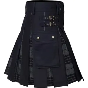 Hybrid Black/Rainbow utility cargo kilt with menswear traditional cotton fabric dress straps short clothing