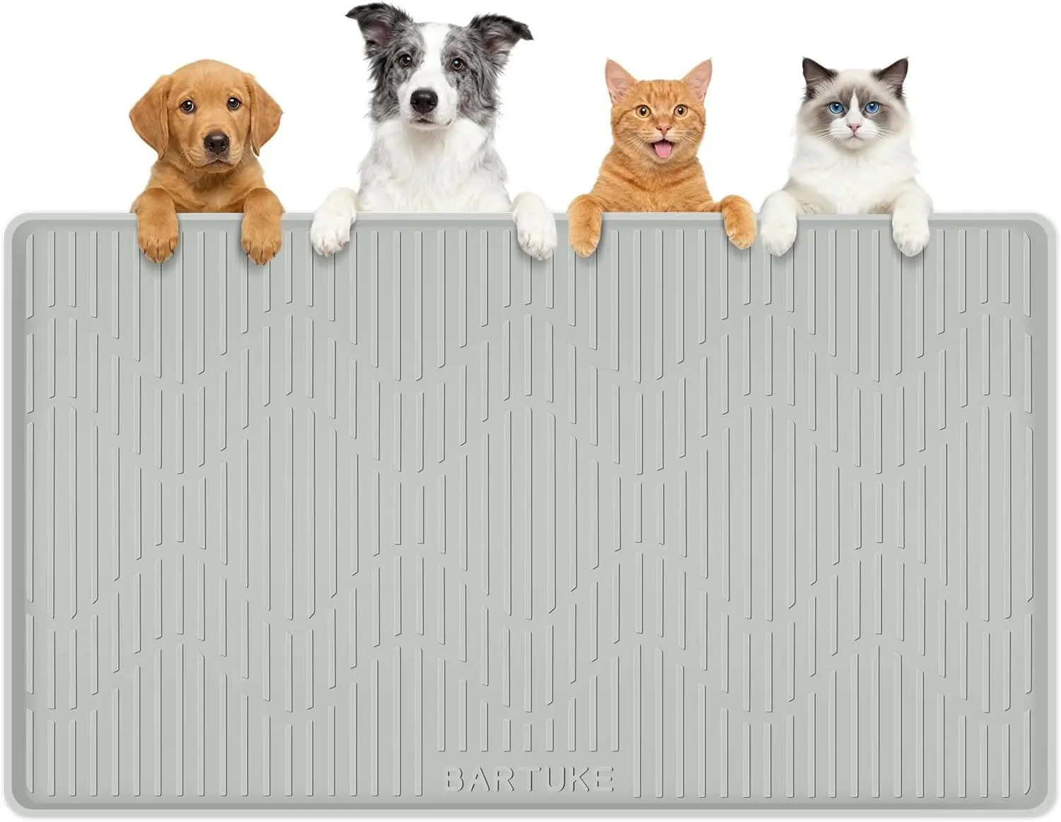 Extra Large 46" x 32" Silicone Cat & Dog Food Mat Waterproof Leakproof Pet Feeding Placemat with Raised Edge Grey