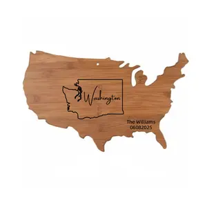 American-style bamboo cutting boards and serving plates for cooking are personalized with the shape of your state using laser engraving technology. They are suitable for weddings, housewarming parties, anniversary celebrations,  Valentine's Day gifts.