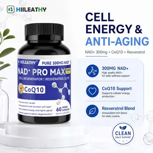 HIILEATHY NAD+ Pro Max | Pure Plant Derived Supplement | 300mg Premium Formula with NAD+, CoQ10 & Resveratrol Botanical Blend