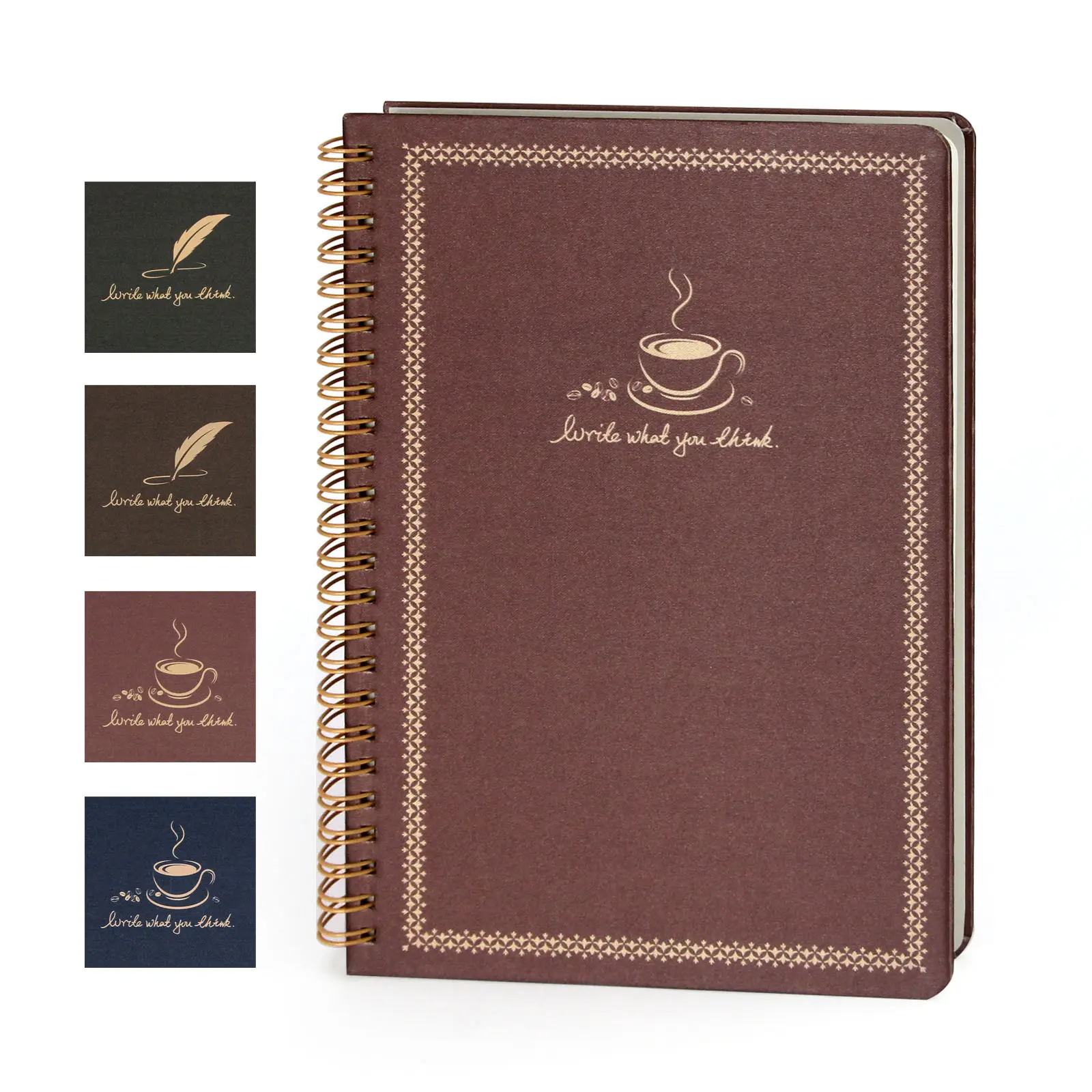 Spiral Notebook A5 Ruled 160 Pages 80gsm - Red Cover Golden Coffee Cup Design Notebook for School, Office & Travel