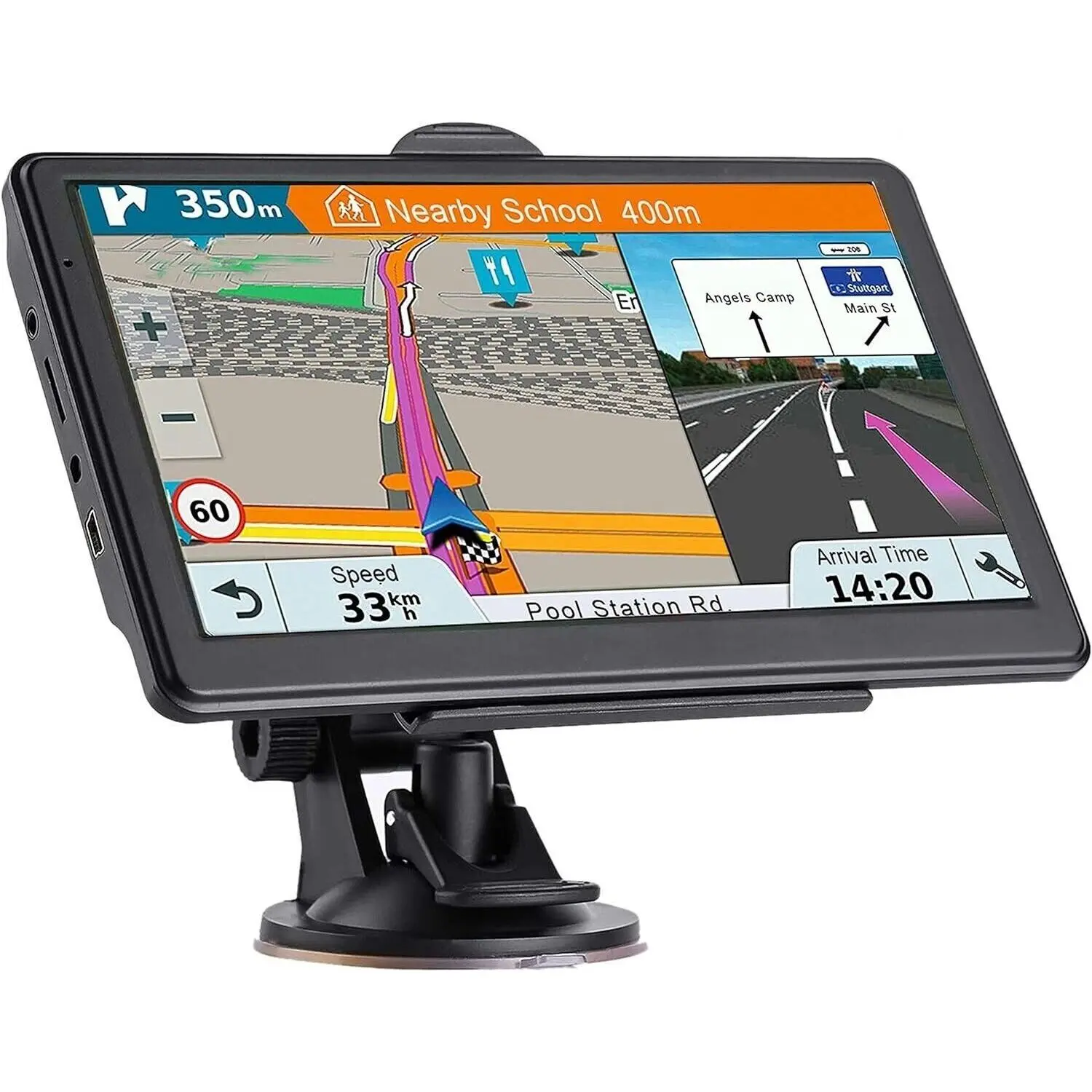 7-Inch Portable Touch Screen GPS Navigation Unit for Cars & Trucks, Mediatek Chip, 2500mAh Polymer Battery, FM Broadcast, Voice Nav, Route Planning, Postcode & POI Search, Sunshade, Sound Warning, Speed Camera Alerts, Active Lane Assistant, Car Accessory