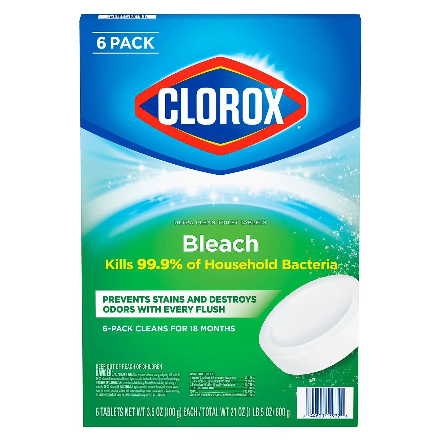 Clorox Ultra Clean Unscented Disinfectant Hygienic Toilet Cleaner Tablets - Odor Control, Deodorizing, Mess-Free Bathroom Cleaners, 6 ct, 3.5 oz