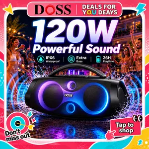 DOSS Extreme Boom Pro D200 Rechargeable Bluetooth 5.4 Audio Speaker, 240W Peak Full Bass, 24H Playtime, IPX6 Waterproof, Beat Synced Lights, Stereo Pairing, USB Charging, Mobile Compatible Portable Outdoor Device for Camping, Beach fathersdaygift, Portabl