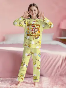 Lava Chick Girls 2-Piece Long Sleeve Pajama Set, Digital Print & Extra Long Pants, Flame Resistant Fabric, Soft & Comfortable 100% Polyester Loungewear, Cozy Sleepwear for Kids, Perfect Gift for Little Girls