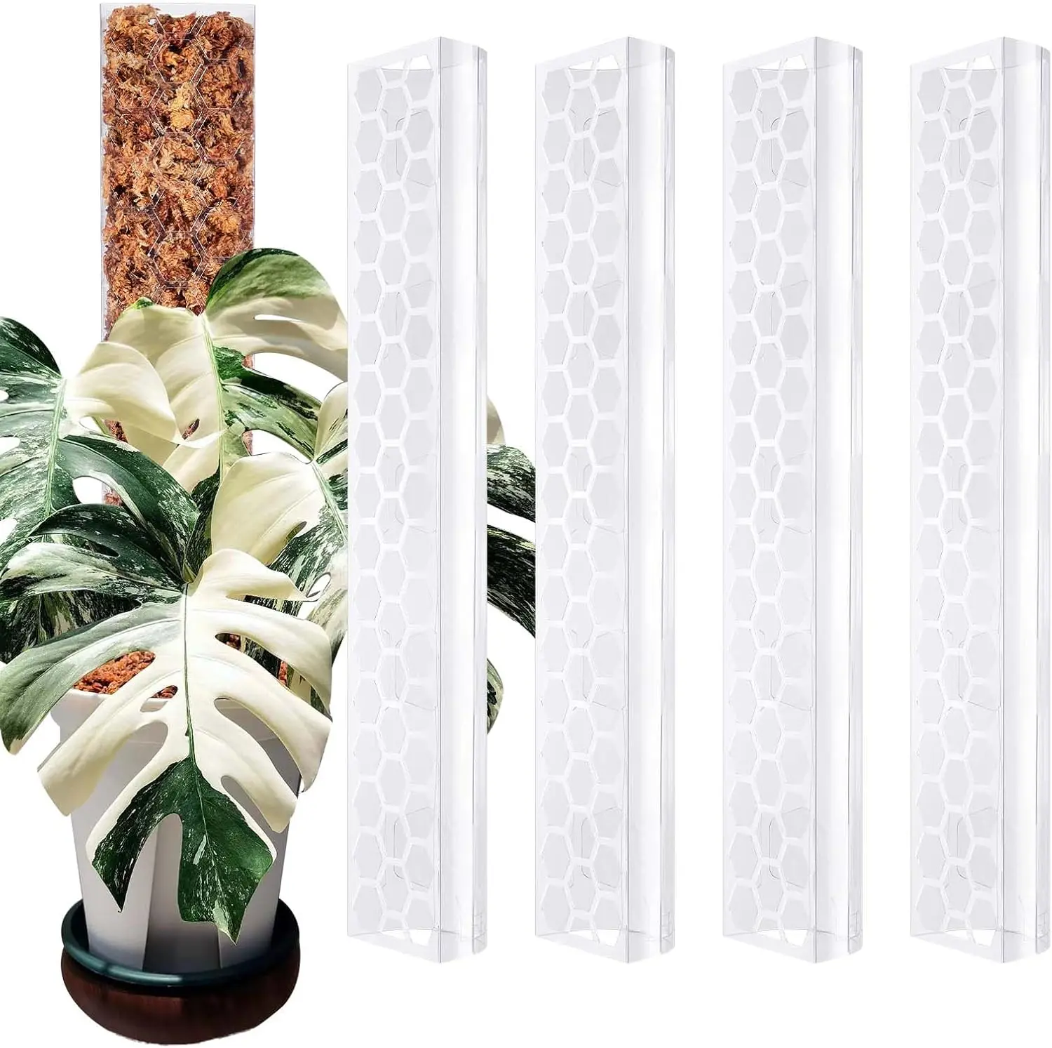 4/6 Pack Plastic Moss Pole for Monstera and Climbing Plants – Stackable Plant Support Stakes for Indoor Plants, Sphagnum Moss Compatible Poles for Aroids, Pothos, Philodendrons