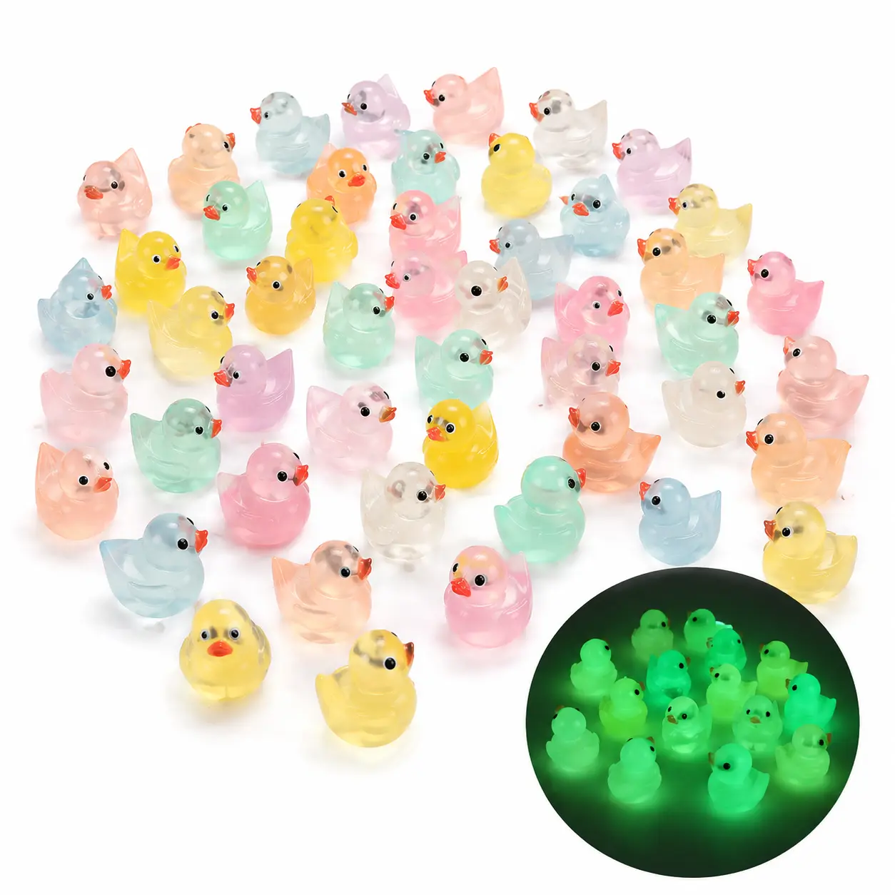 40 Pcs Glow-In-The-Dark Mini Duck Figurines, Mixed Colors Resin Ducks Decorations, Cute Office & Home Party Gifts, Resin Animal Sculptures, Resin Animal Ornaments, Resin Ornament Set