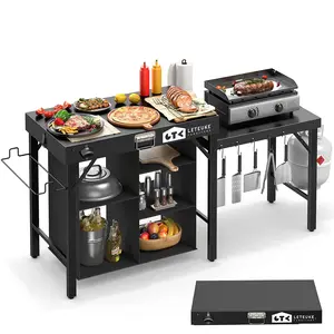 Leteuke Grill Table for Blackstone Griddle,Portable Foldable Grill Table with Storage Fits Ninja, Blackstone Griddle Stand for Outdoor Camping, Picnic, Garden, Patio, Dining, BBQ, Party,Folding Outdoor Griddle Table with Shelf,