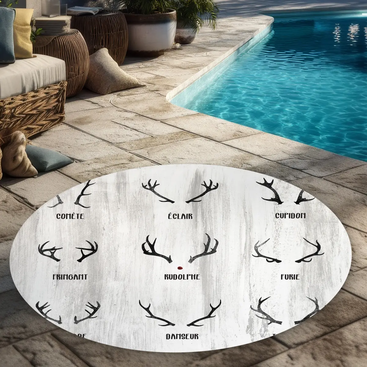 360 stand 5x5 ft Round Printed Chenille Face Santa Claus Reindeer Motif Rug, Scandinavian Style, Indoor/Outdoor Use, for Living Room Holiday Decor, Home Decor Rug, Decorative Rug