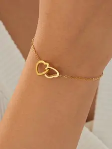 Linked double heart dainty Elegant Durable stainless steel bracelet for women